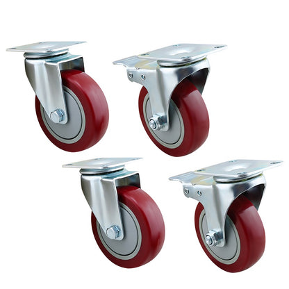 Caster Wheels Kit 100mm 4inch 2 with brakes+2 without brakes Red