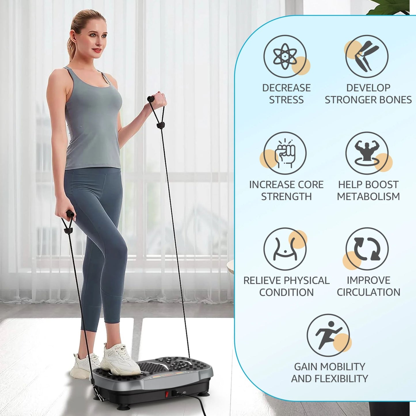 OLED colour touchscreen on vibration plate exercise machine