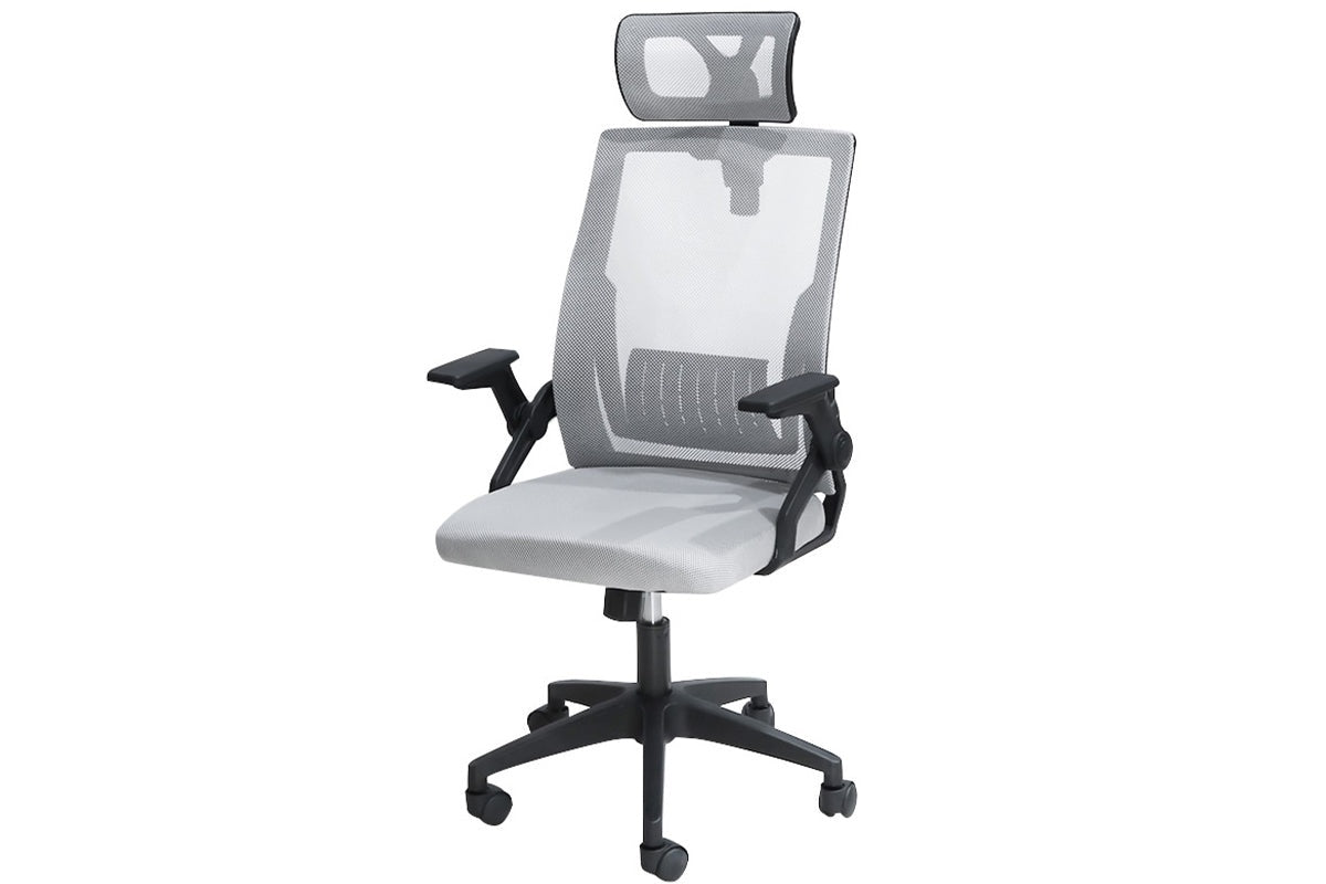 Side view of office chair showing adjustable armrests