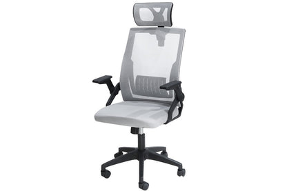 Side view of office chair showing adjustable armrests
