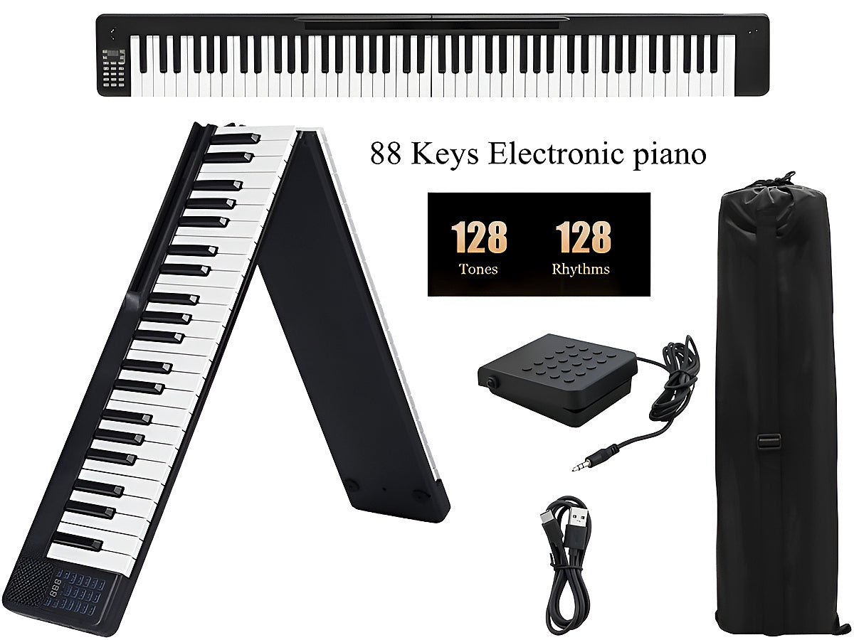 Top view of black 88 key digital stage piano layout
