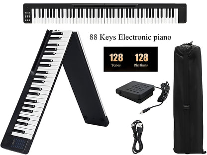 Top view of black 88 key digital stage piano layout