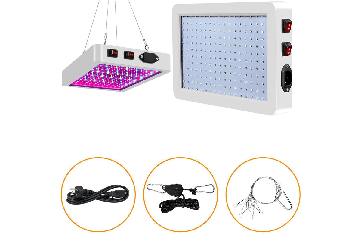 Close up of LED grow light for plants with Veg and Bloom switches