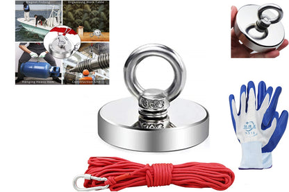 Close up of double sided magnetic force on salvage magnet fishing kit