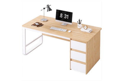 Side angle of computer desk table with white steel legs