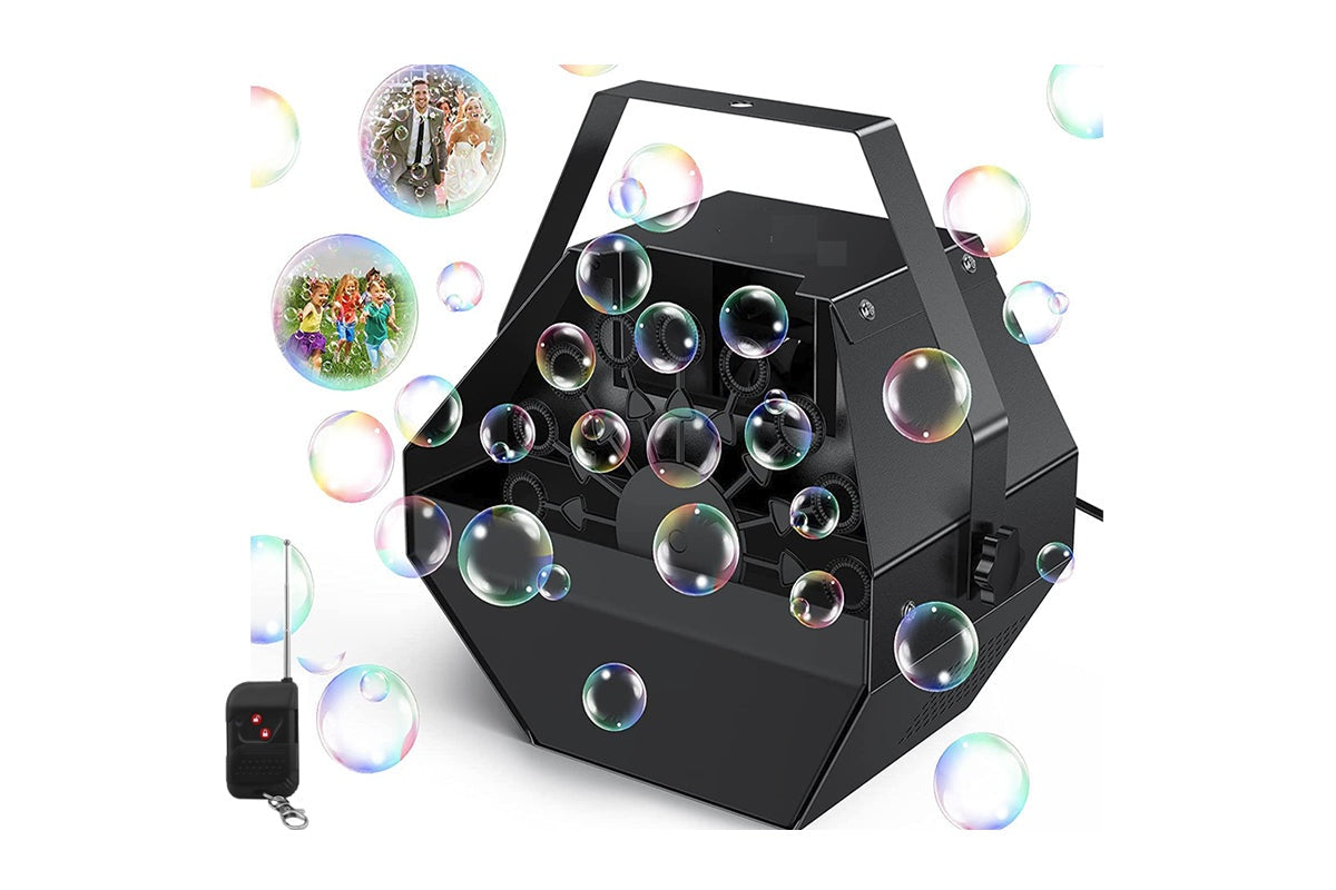 Side angle of bubble machine outdoor highlighting portable handle
