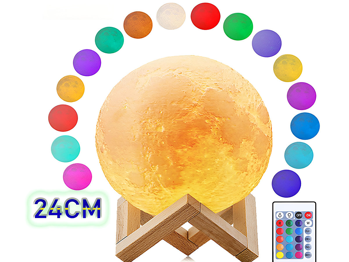 Close up of moon lamp night light metal ring touch switch