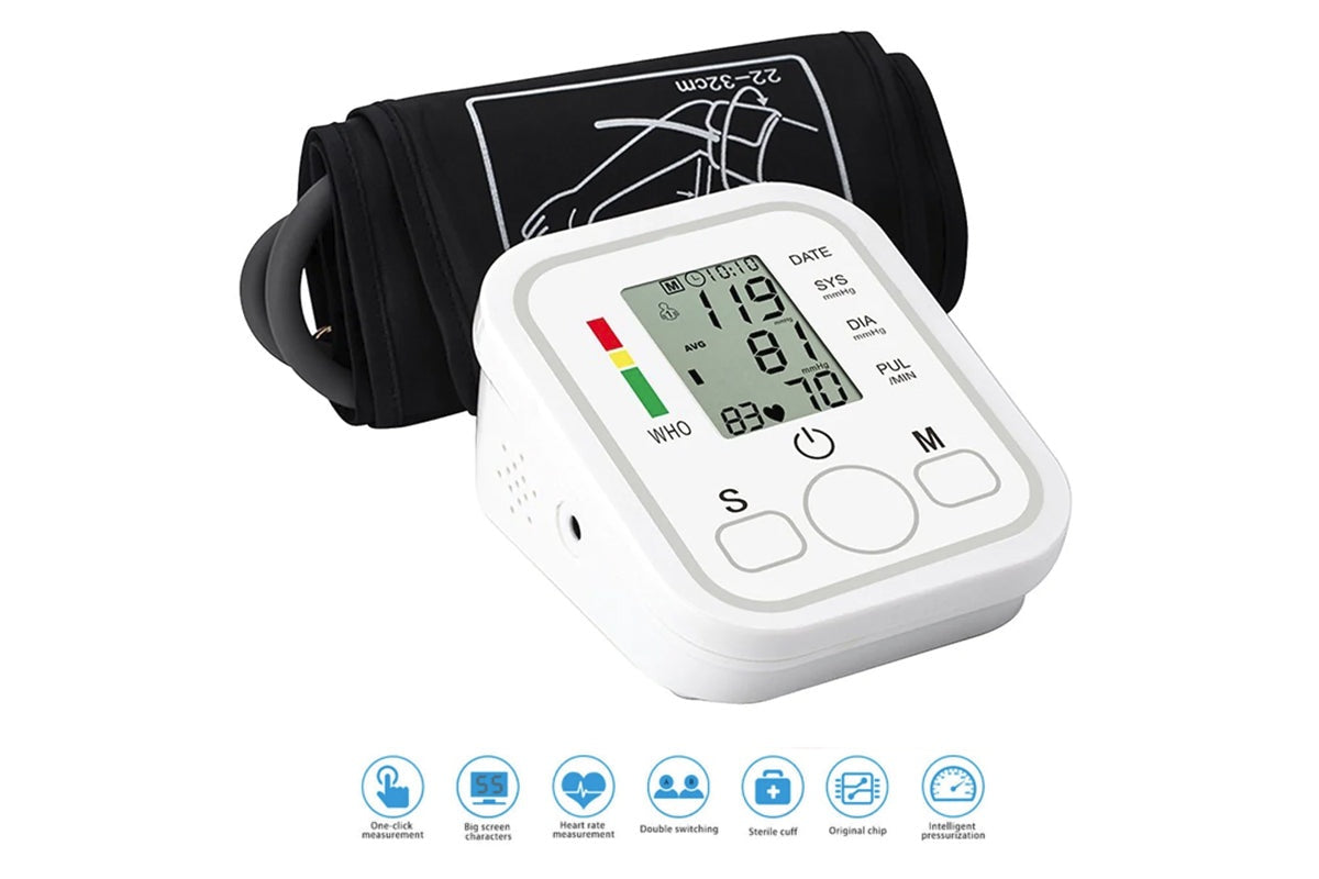 Digital Blood Pressure Monitor LCD display showing readings