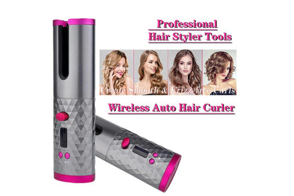 Close up of hair curler cordless handle and one-button control
