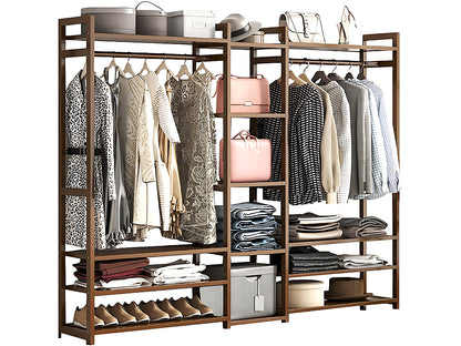 Heavy duty bamboo clothes rack supporting multiple garments