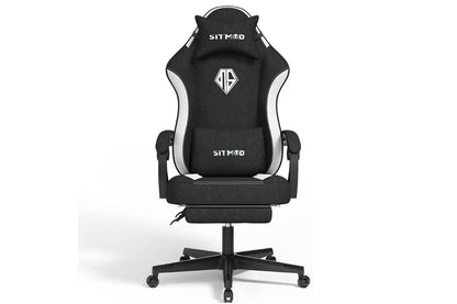 Close-up of black and white PU leather surface on gaming chair office chair