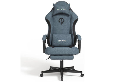 Side view of gaming chair office chair blue with footrest extended