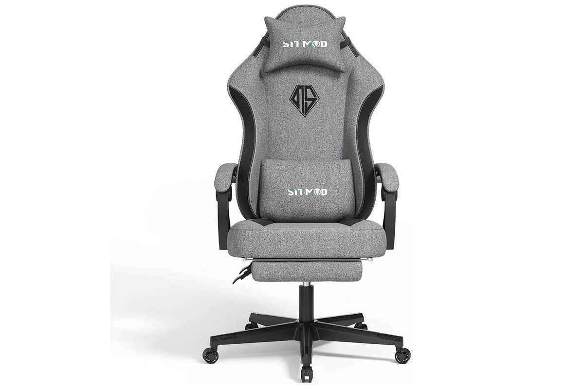 Close up of gaming chair ergonomic video game chair carbon fibre material