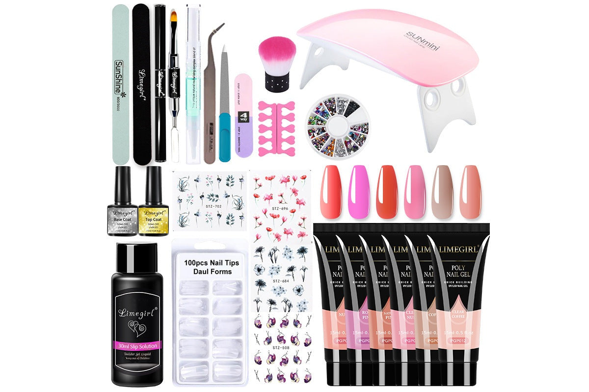 Close up of nail gel polish bottles in assorted colours