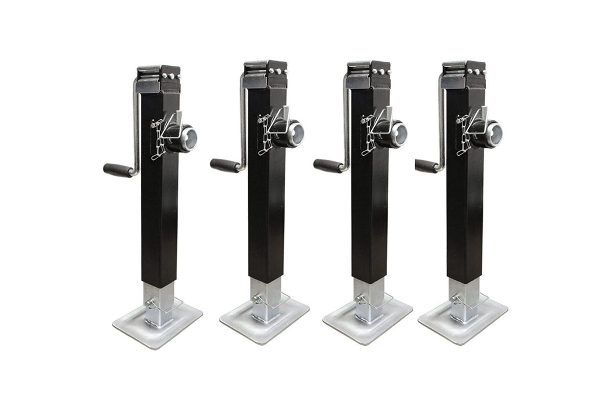 Heavy duty trailer jack 800kg side view showing black powder coat finish