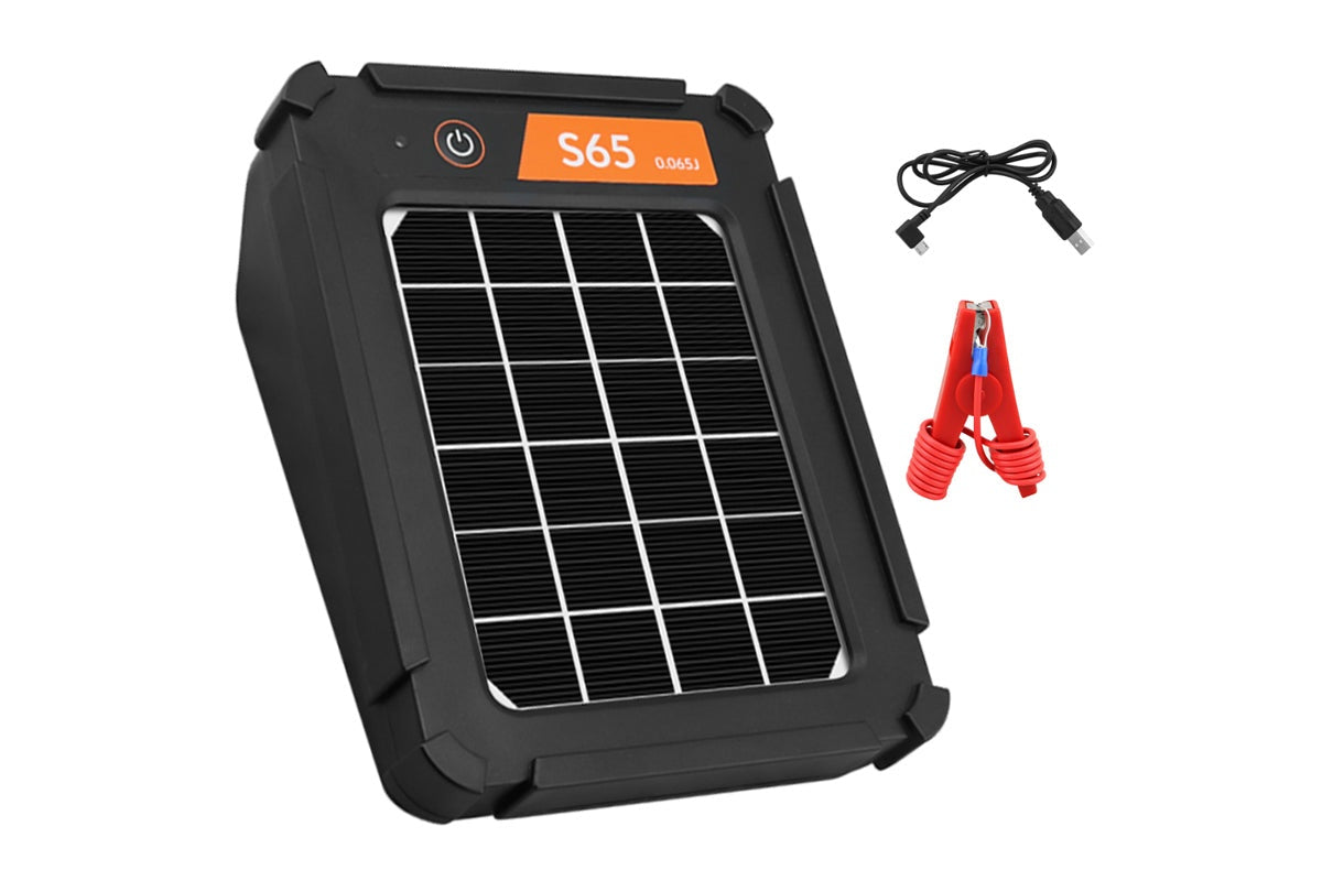 Side view of solar electric fence energiser with weatherproof casing