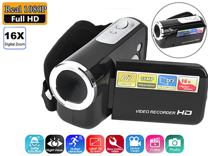 Close up of digital camera 1080p lens and zoom feature
