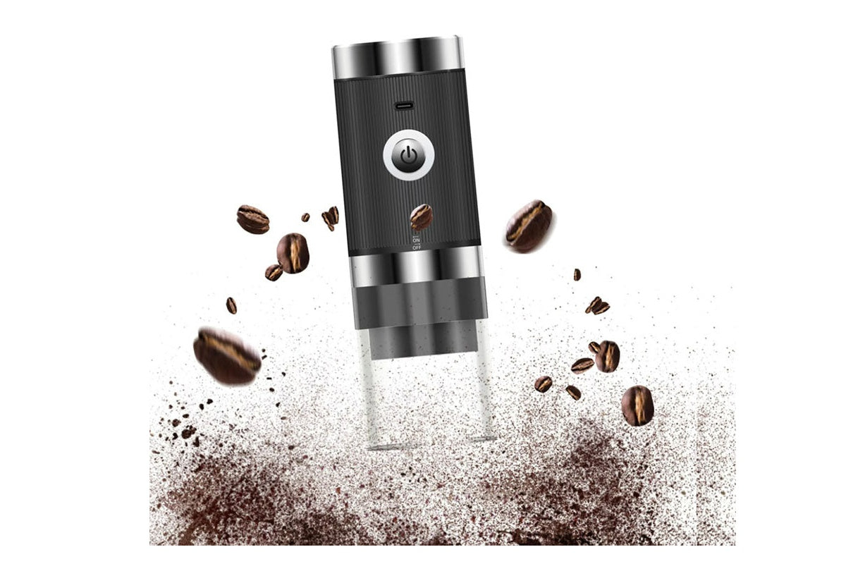 Top view of electric coffee grinder showing adjustable knob