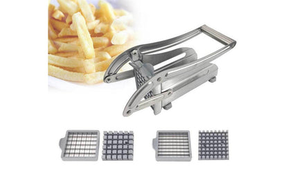 Side view of French fries cutter showing large bracket and grip