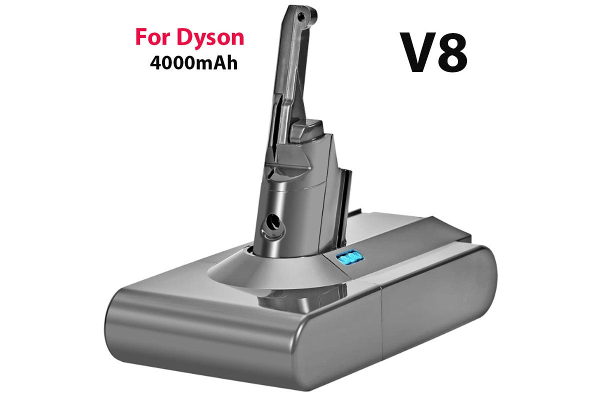 Close-up of Dyson V8 battery terminals for cordless vacuum