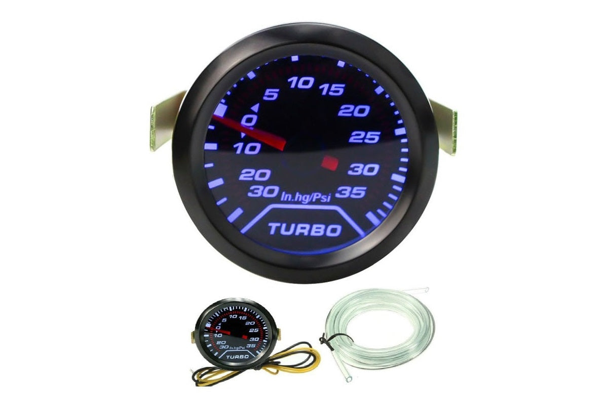 Side view of turbo boost gauge 52mm showing smoke tint lens