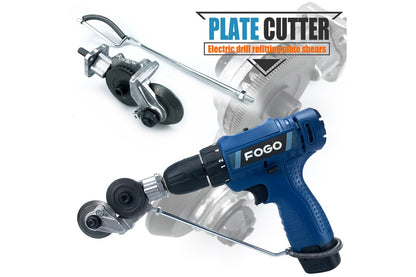 Close up of sheet metal nibbler drill plate cutter blade detail