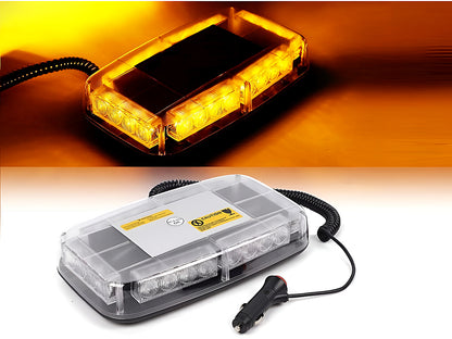 Amber LED beacon flashing light mounted on a maintenance vehicle roof