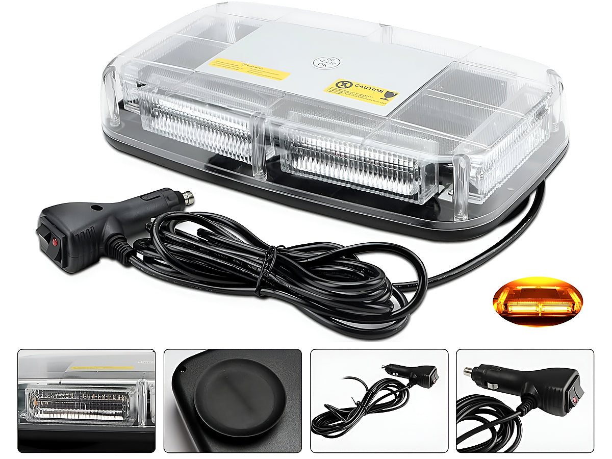 Side view of amber LED beacon flashing light with ABS and aluminium body