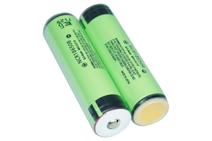 side angle of 18650 rechargeable battery in silver