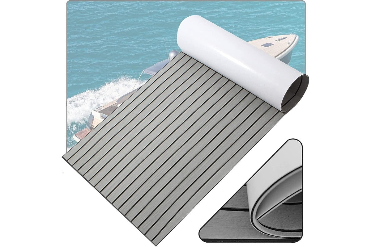 Close up of marine carpet teak boat flooring mat textured EVA foam surface