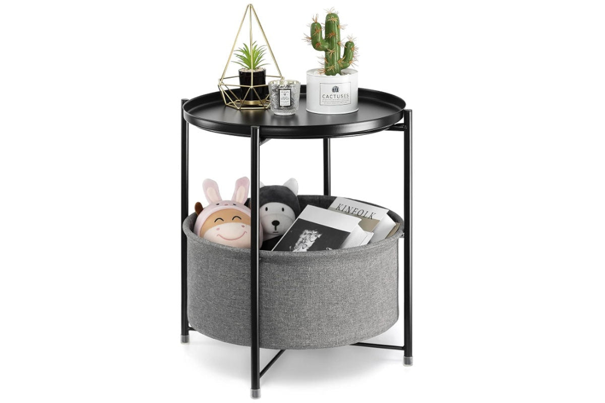 Side table end table showing detachable tray top in white