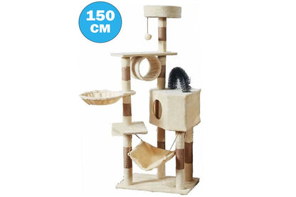 Side view of cat tree house showing multi-level climbing frame