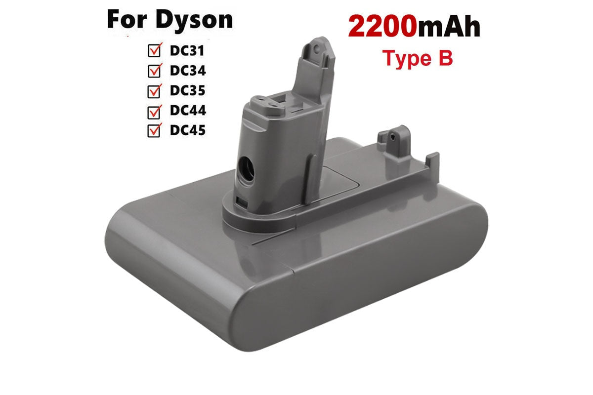 Close up of Dyson vacuum battery Type B terminals and label