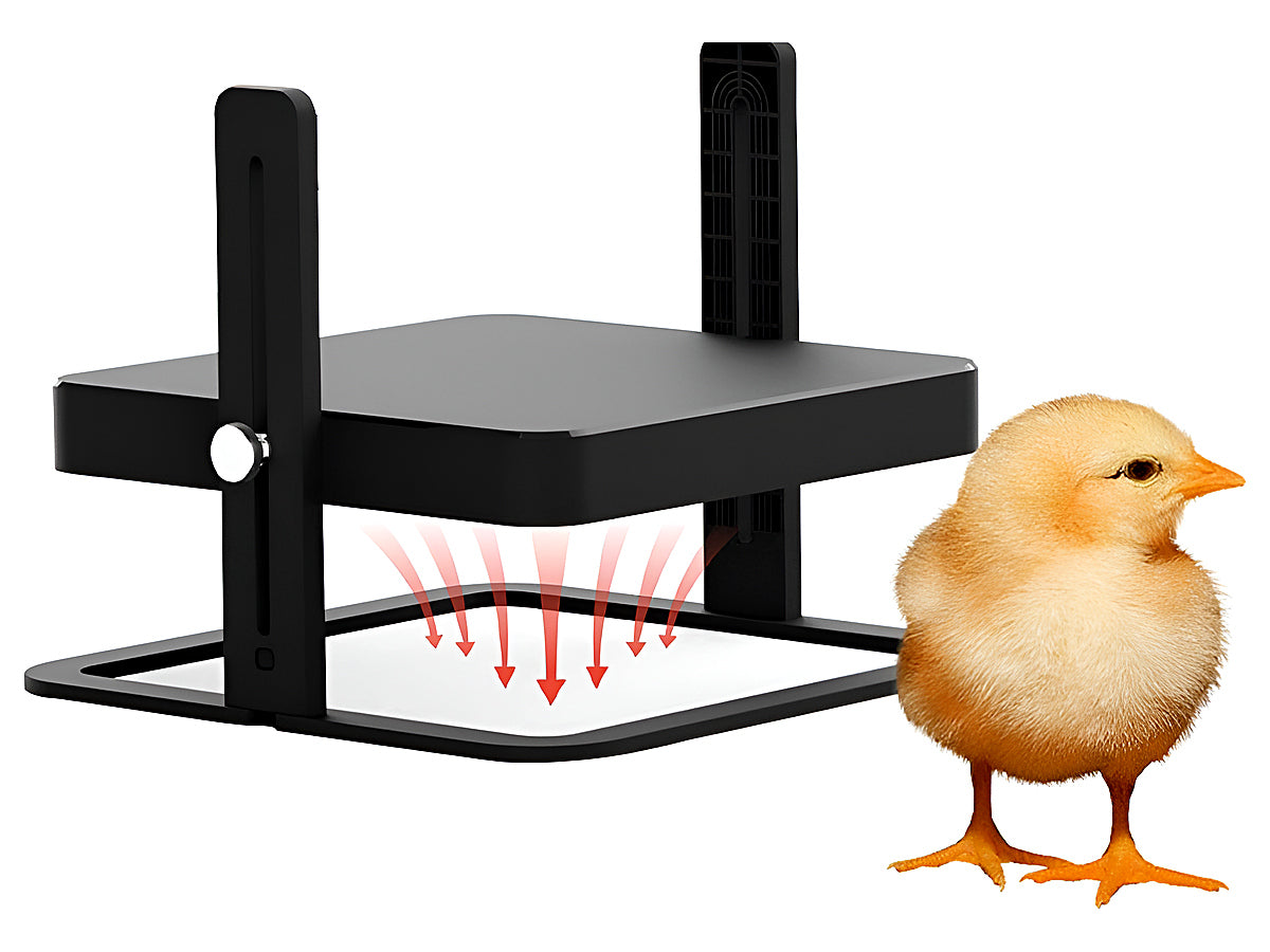 Side view of chicken brooder plate with adjustable screws