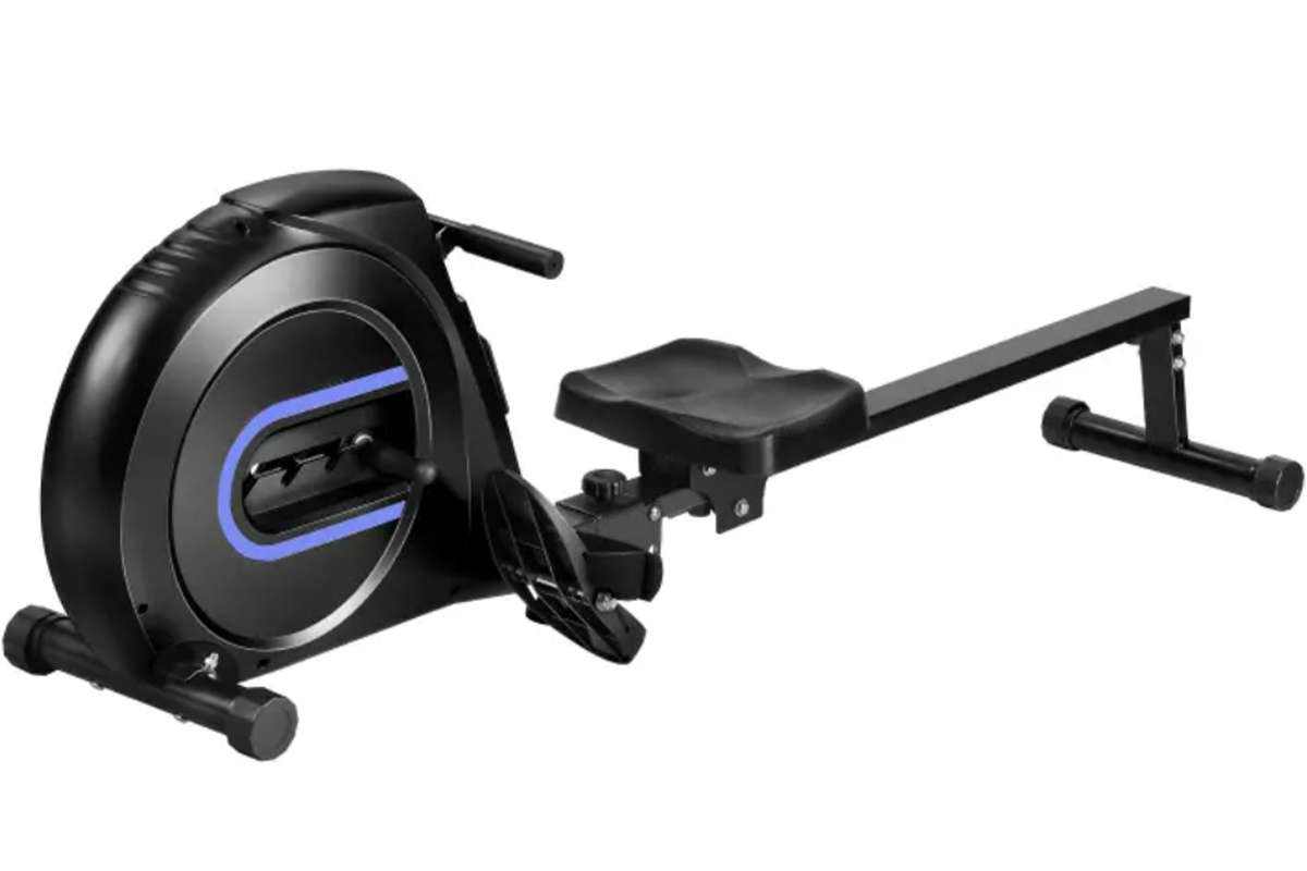 Black and blue rowing machine seat with high resilience foam pad