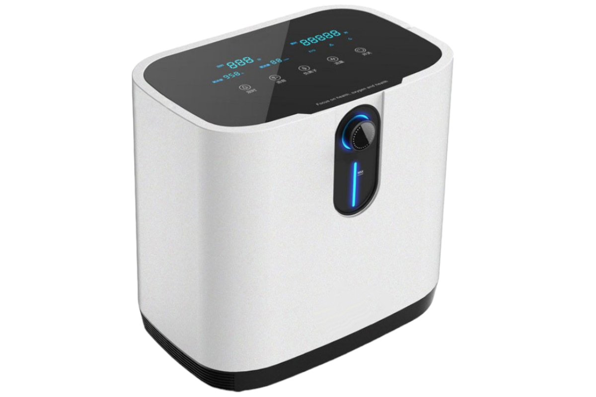 Side angle of oxygen generator highlighting compact size and design