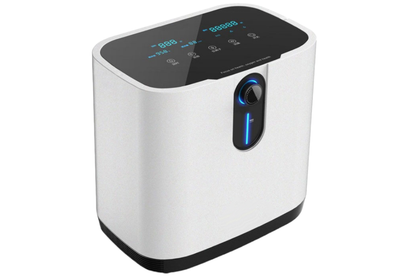 Side angle of oxygen generator highlighting compact size and design