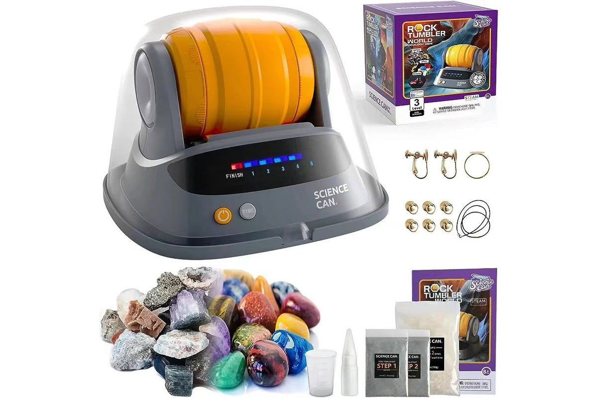 Close up of rock tumbler barrel with stones inside