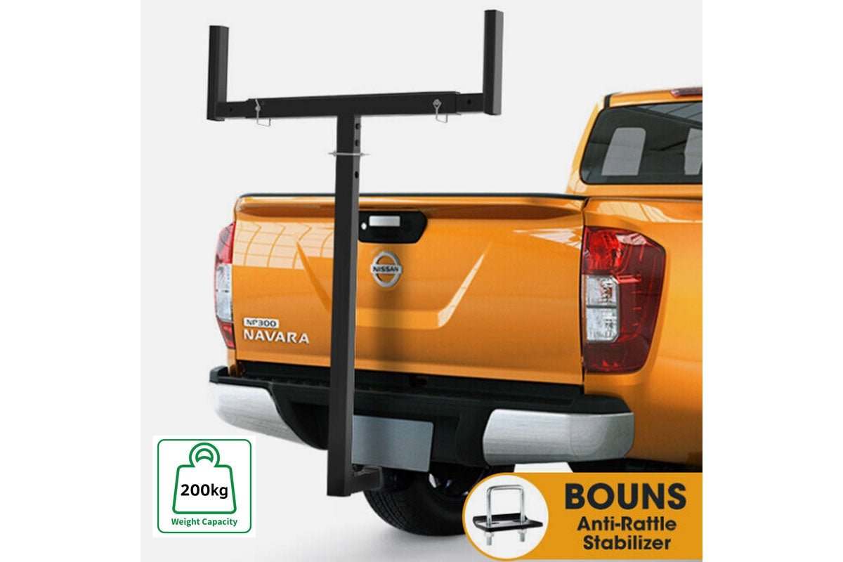 Close up of U bar pin lock on truck bed extender for vehicle width