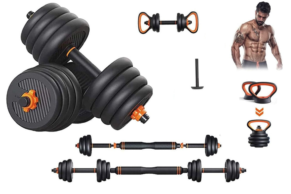 Side view of adjustable dumbbells 30kg with smooth safety nuts