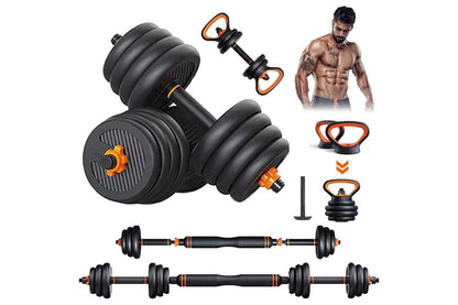 Side view of adjustable dumbbells barbell set with smooth pads to prevent rolling