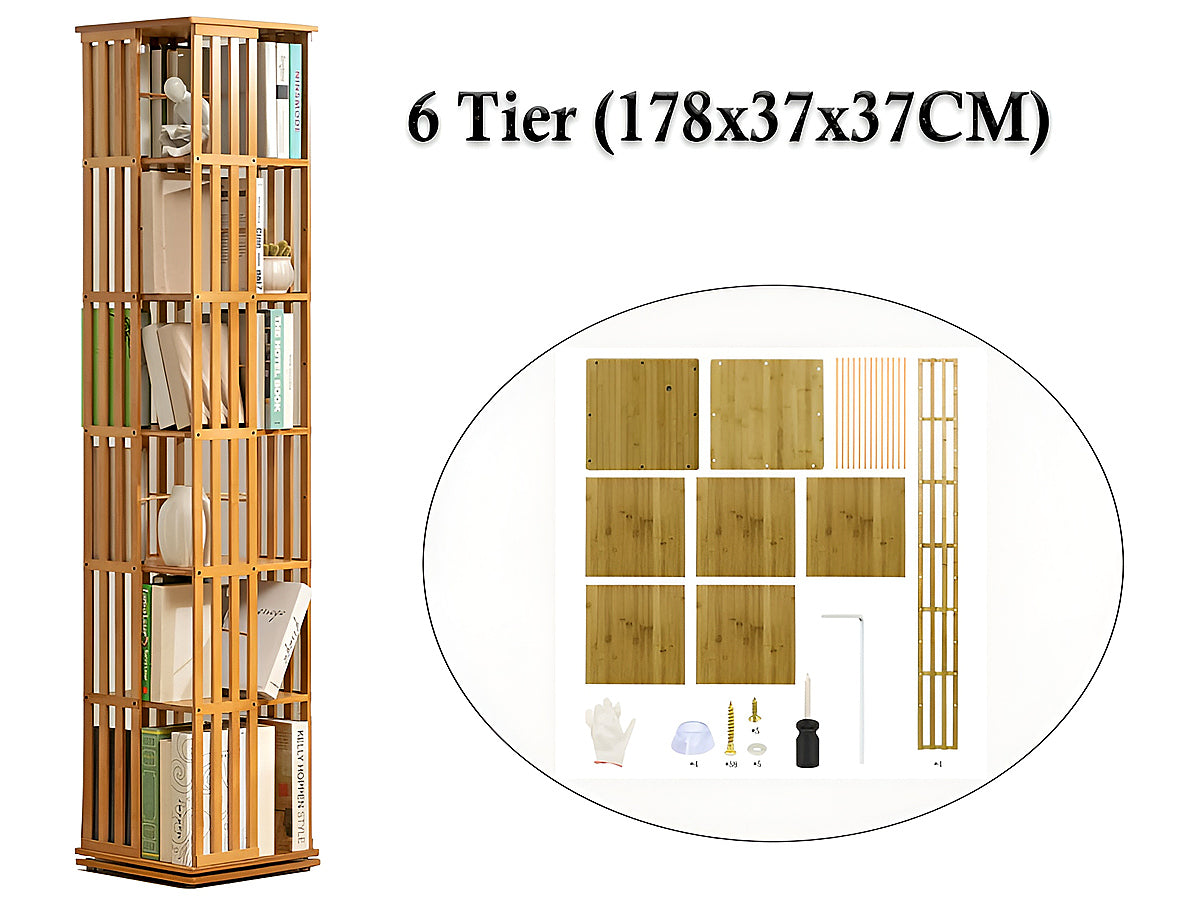 Side view of bookshelf stack book case with six tier shelves