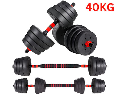 Rubber coated dumbbells resting on home gym floor