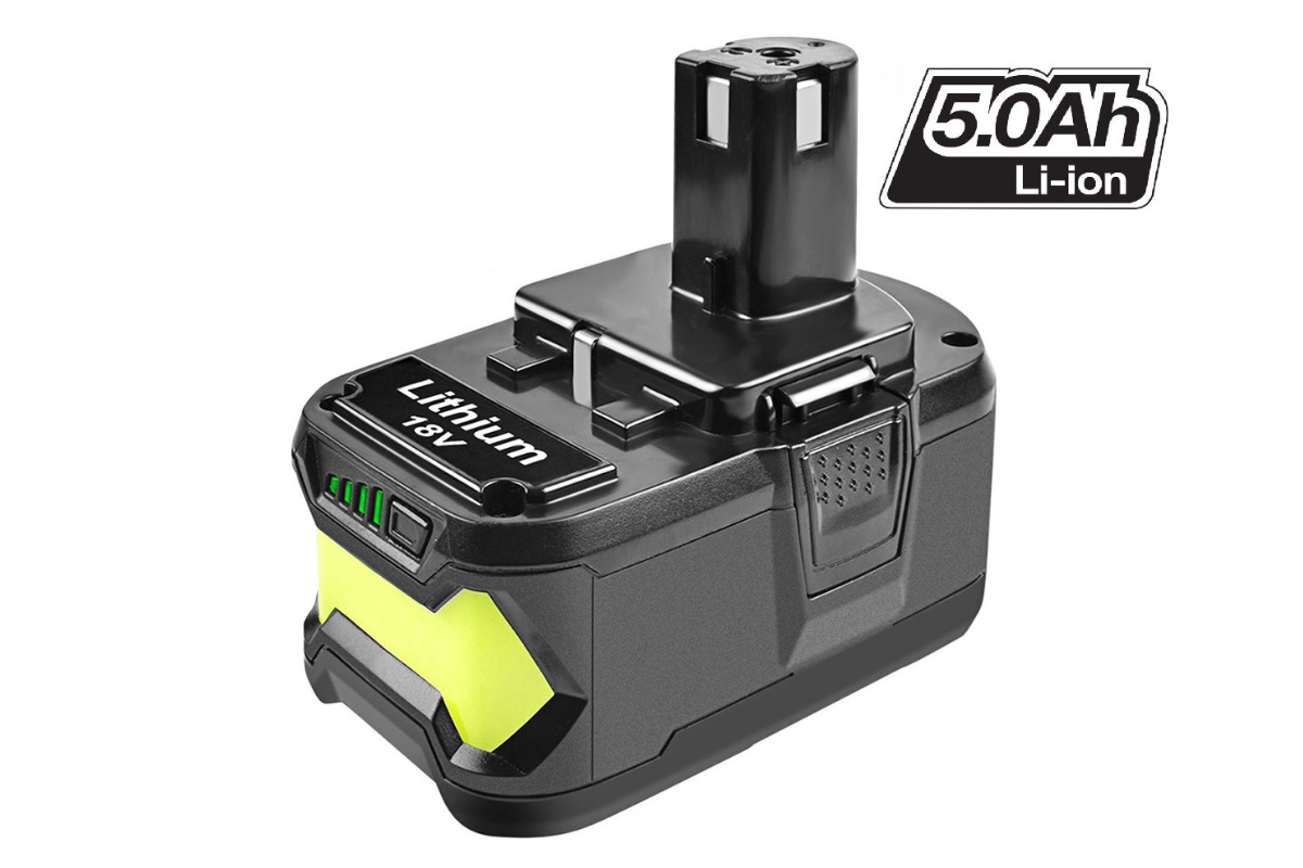 Close-up of Ryobi 18V 5Ah battery terminals for secure connection