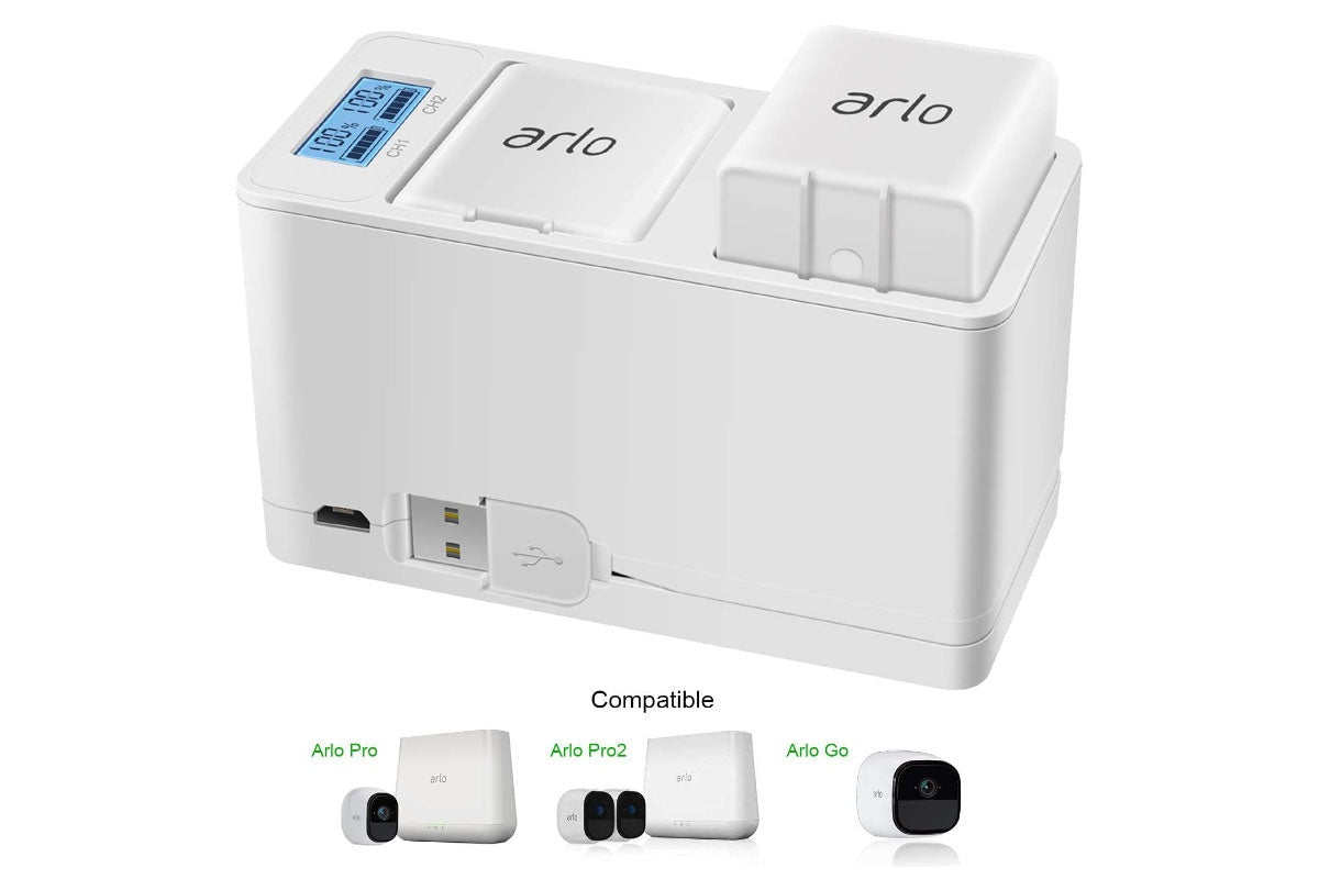 Close up of Arlo Pro charger digital LED screen display