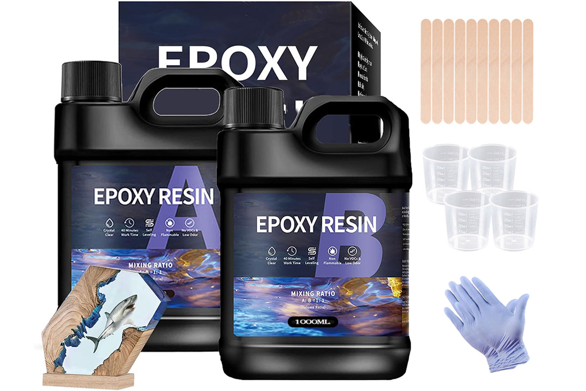 Epoxy resin 1:1 kit 2000ml with included gloves and mixing sticks