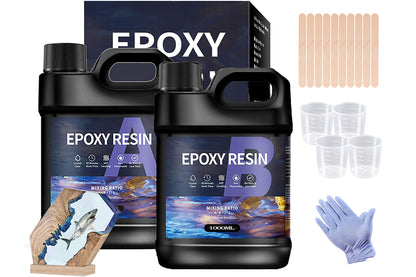Epoxy resin 1:1 kit 2000ml with included gloves and mixing sticks