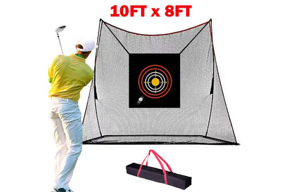 Close up of black and red polyester mesh on golf practice net