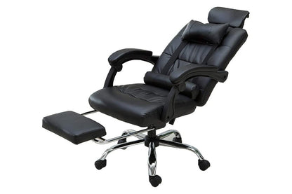 High back office chair showing ergonomic waist support in black leather