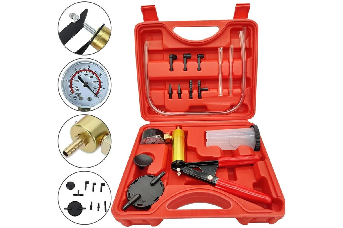 Handheld vacuum pump brake bleeder with cushioned grip